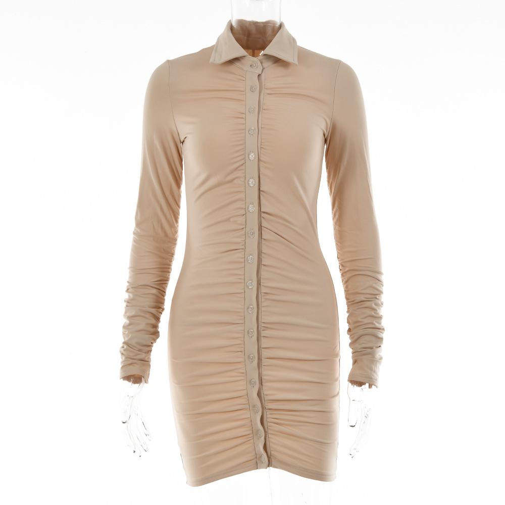 

Ins sexy Internet celebrity hottie lapel tight skirt summer new single-breasted cardigan pleated dress S