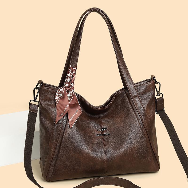 Borsa retrò di grande capacità da donna, borsa a tracolla per pendolari, borsa tote in PU