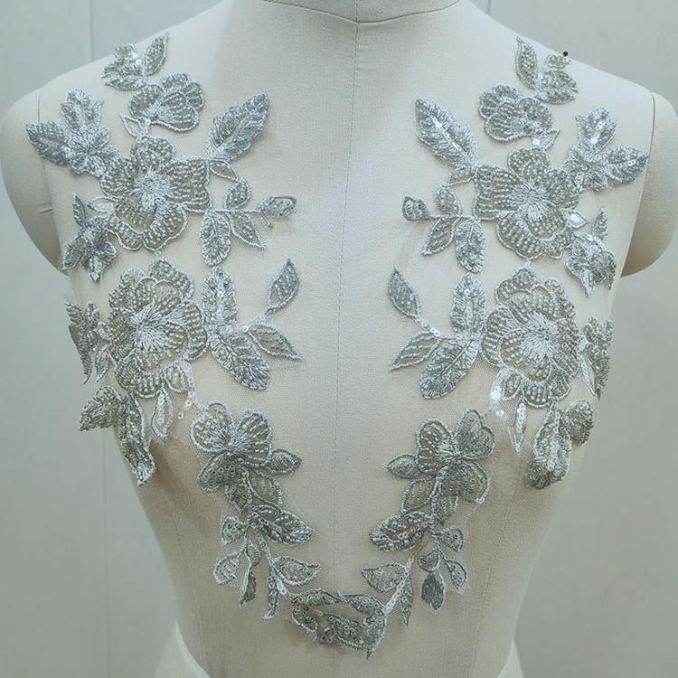 Factory Direct Sales Three-Dimensional Bead Lace Embroidery Piece Lace Accessories Wedding Dress Diy Cloth Sticker To Flower Decoration Decal