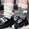 1pair Winter Warm Knitted Socks Lolita Warm Leg Knitted Socks Wool Ball Knitted Foot Covers Leg Warmers with Balls for Women