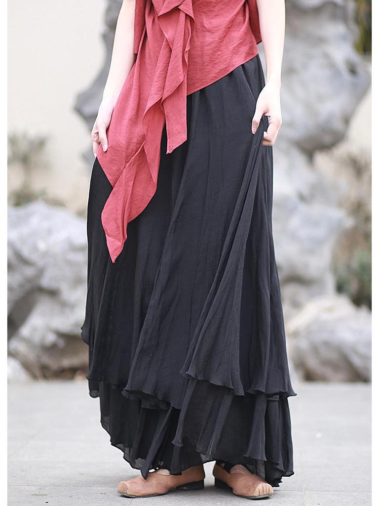 25 Jarní/Letní Chladný Tón Tencel Bambus Vrstvená Dvouvrstvá Maxi Swing Midi Sukně