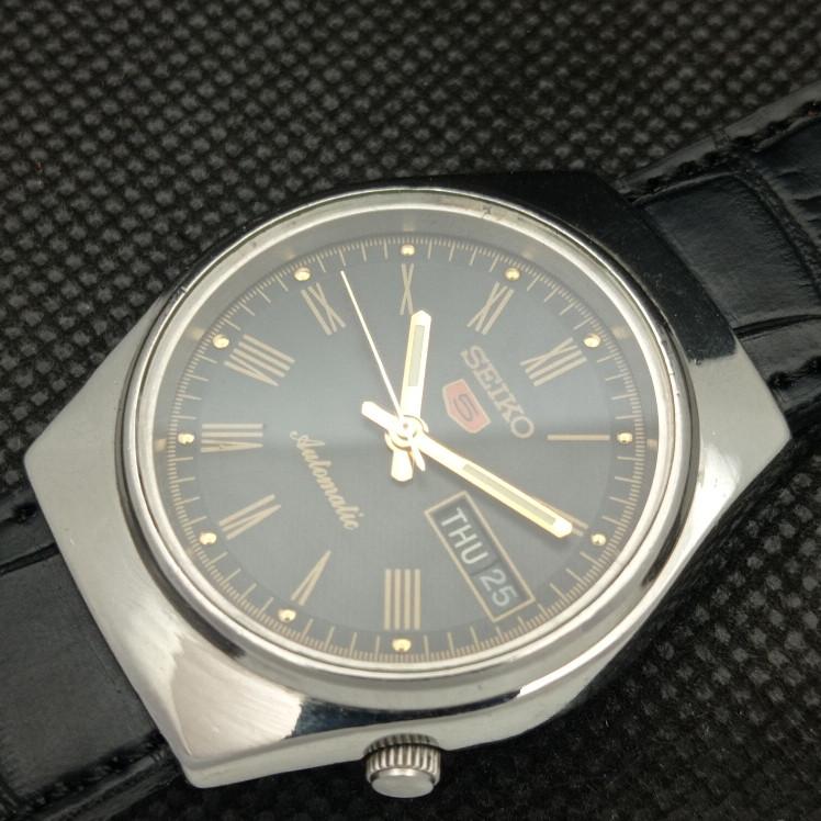 Gebrauchte Vintage-Armbanduhr Seiko 5 Automatik 6309A aus Japan, schwarz, Tag/Datum, a316812-2, SKU608i-a316812