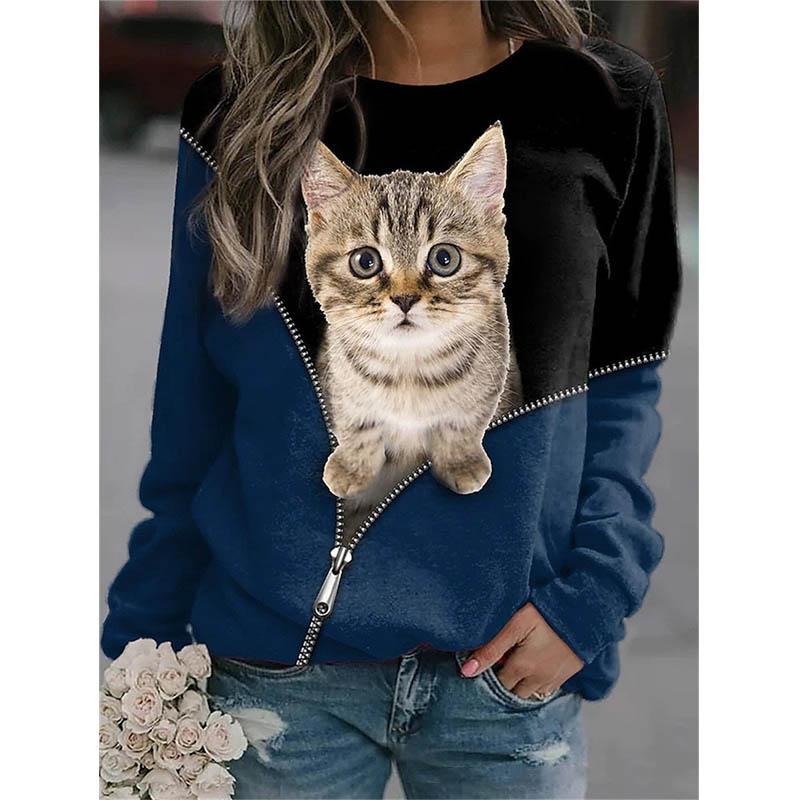 Kawaii Animal Cute Cat Floral 3D Print Sweatshirts Women Streetwear Oversized Pullovers Tops Woman Clothing