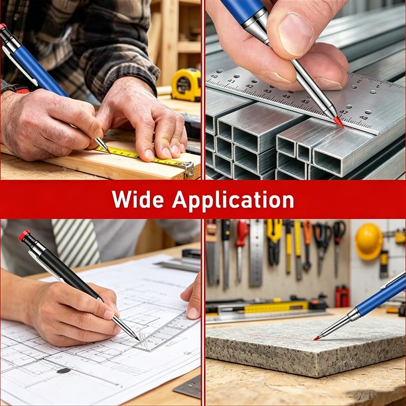 Solid Carpenter Deep‑Hole Mechanical Pencil with Refill Leads, Woodworking Metal Marking Tool for Deep Hole Marking