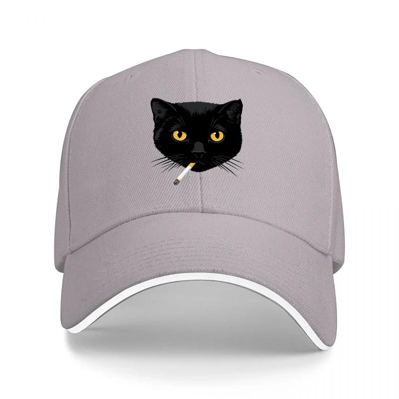 Black Cat With Cigarette Baseball Cap Cool Animal Design Fashionable Streetwear Hat for Men and Women