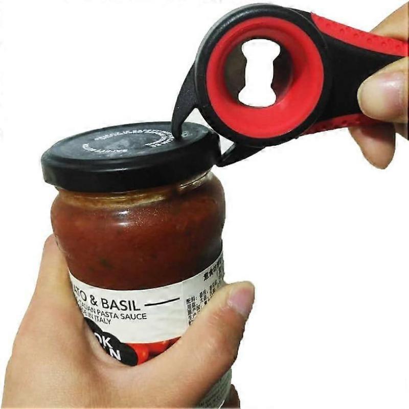 Premium All-in-one Multi-Function Personalized Jar Opener for Various of Kitchen Cans, Bottles, Wine, Beer  (Red)