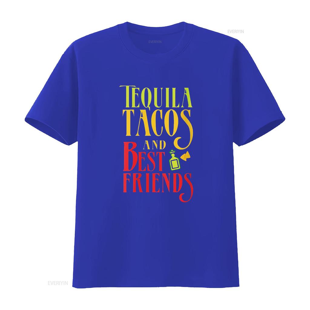Womens TEQUILA TACOS AND BEST FRIENDS T Shirt Taco Tuesday Round Neck Black Vintage Washed Unisex Stylish Designer Clothes