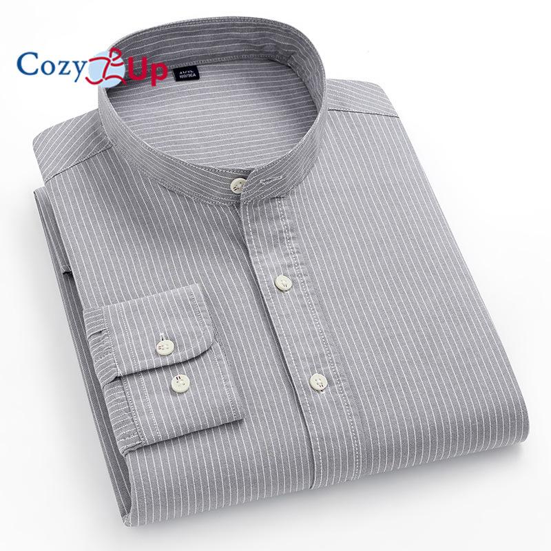 Cozy Up Minimalist Business Casual Long Sleeved Stand Up Collar 100% Cotton Pure Cotton Striped Men's Shirt