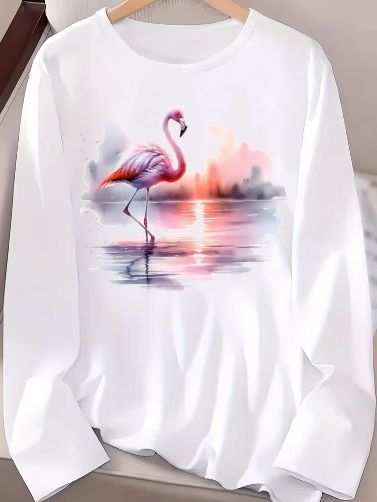 (Asian Size) Love Flower Style Casual Clothing Graphic Tee Women Autumn Winter Spring Fashion Top O-neck Print T Shirt Long Sleeve T-shirts