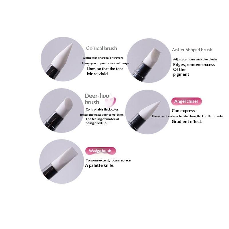 5Pcs Marbleizing Painting Pens 2 Way Nail Art Acrylic Silicone Point Flower Nail Pen Stainless Steel Dotting Tools