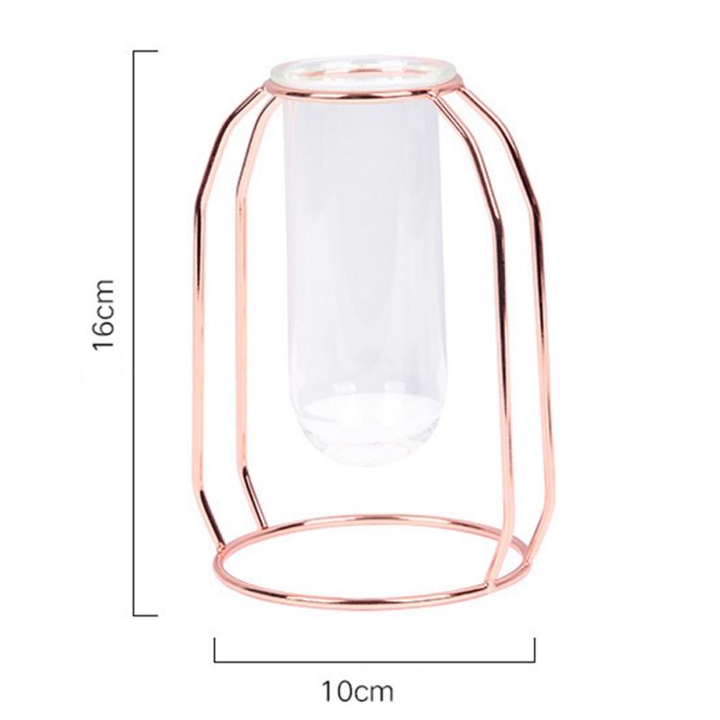 Decorative Floral Plants Container Nordic Hydroponic Vase with Glass Tube Stainless Steel Hanging Flower Vase Tabletop Ornaments