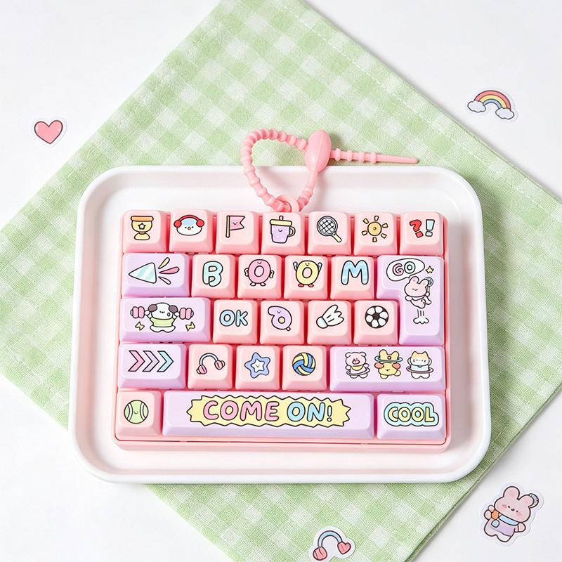 26 Keyboard Press Keychain Pendants Cartoon Pattern Clear Crisp Press Sound Stress Relief Keyboard Keychain Backpacks Decor Gift