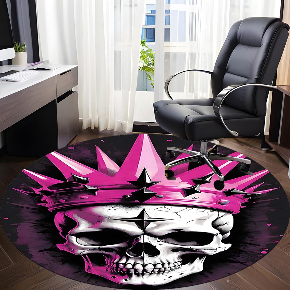 1pc Crown Skull Office Round Area Rug, Indoor Mat Suitable ForOffice, Under Office Chairs Bedroom Living Room Home Decor, Room Deco  D036