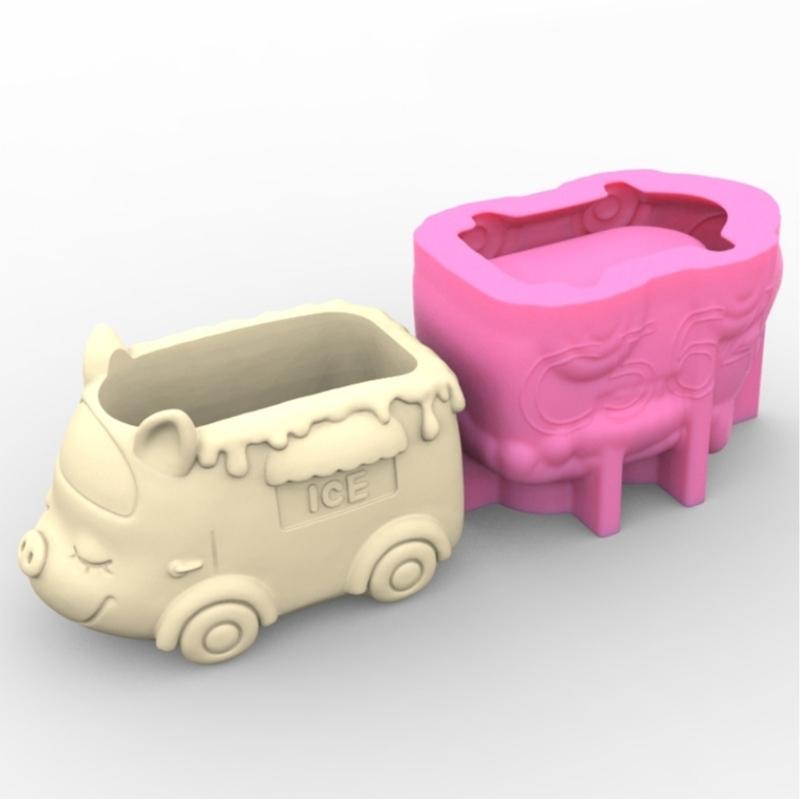 3D DIY Flower Pots Mold Silicone Concrete Mold Animal Car Shape Silicone Vase Molds for Crafting Concrete Candle Holders