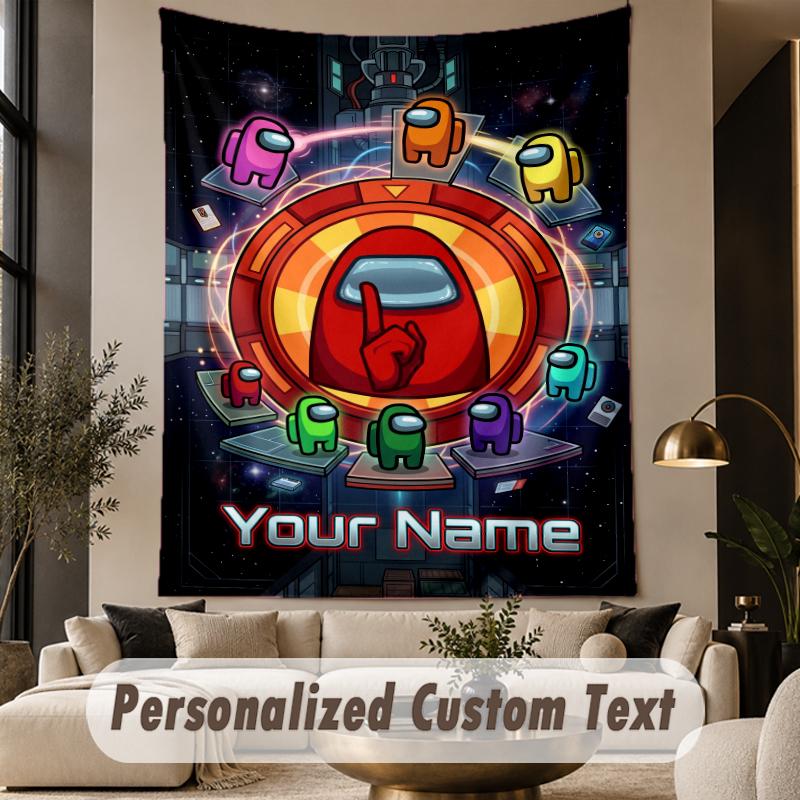 Custom Text Printed Tapestry Among Us Pattern Large Wall Hanging Indoor Room Decor
