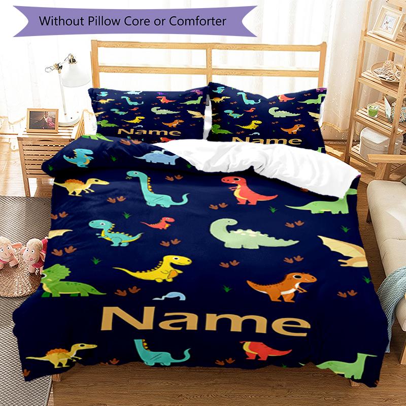 3pcs Custom Name Dinosaur Bedding Set Duvet Cover Closure Includes 1 Duvet Cover & 2 Pillowcases, Soft and Comfortable for All Seasons.
