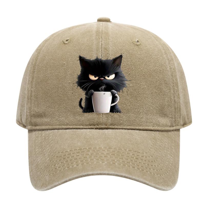 Washed Cat Print Baseball Cap Spring Summer Korean Style Casual Unisex Couple Versatile Hat Sun Hat Casual Duckbill Cap