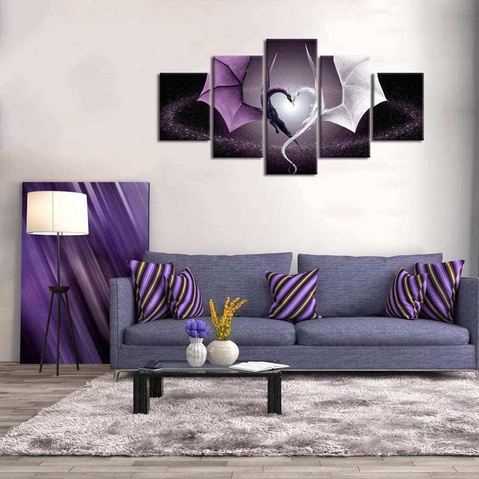 

Dragon Canvas Wall Art: 5-Panel Wooden Print, Fantasy Home Decor 20X35 20X45 20X55CM