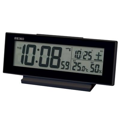 Uhr Wecker, immer an, Radiowelle, digitaler Kalender, Temperatur-/Feuchtigkeitsanzeige, auch nachts sichtbar, Schwarz, 82 x 206 x 51 mm, SQ324K