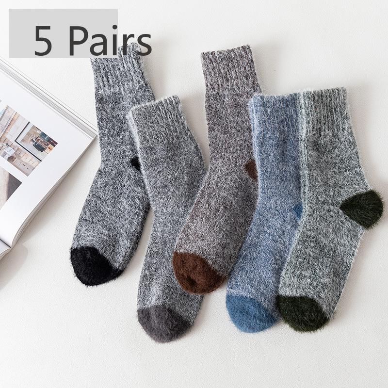 5 Pairs of Men's Autumn and Winter New Color Imitation Ferrets and Thick Warm Rabbit Wool Tube Socks