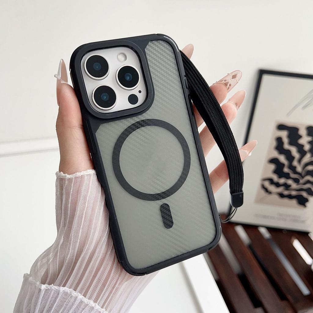 Carbon fiber textured magnetic mobile phone case is suitable for Samsung S24ULTRA matte A54/A55/A13/A14 hand rope