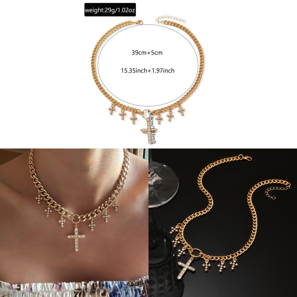 Cross Pendant Multilayer Necklace With Geometric Metal Chain For Womens Fashion Accessory