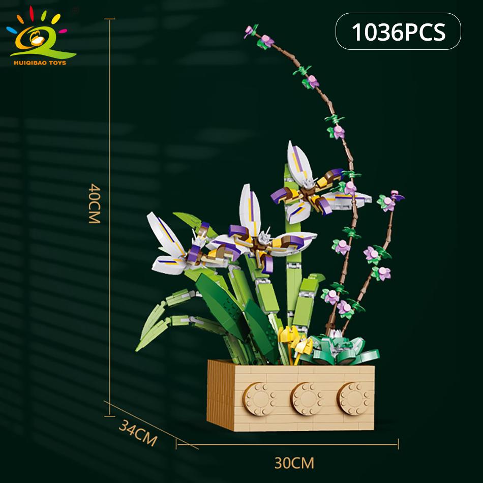 1369Pcs Orchid Flower Bouquet Series Building Block MOC 5 Colors Bonsai DIY Assembly Bricks Toy For Children Home Decor