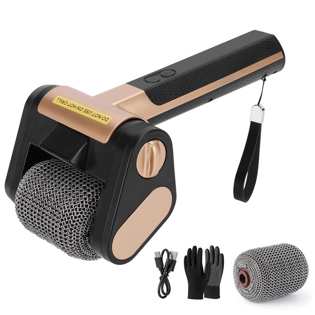 Electric Grill Cleaner Rechargeable Cordless Grill Cleaning Scrub Brush Stainless Steel Roller Grill Cleaning Tools For Outdoor