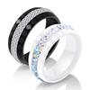 8MM Black and White Ceramic Ring with Dual Row Inlaid Diamonds for Women