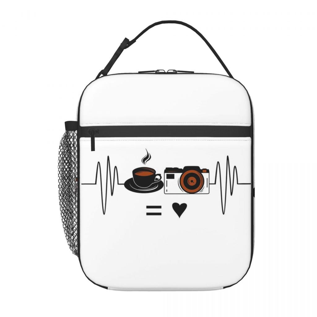 Camera And Coffee Pattern Insulated Lunch Bag for Women Children Portable Food Boxes Thermal Lunch Box Tote