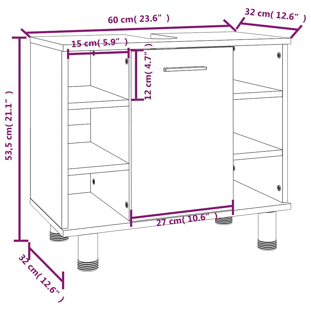 Bathroom Cabinet Grey Sonoma 60x32x53.5 cm Engineered Wood