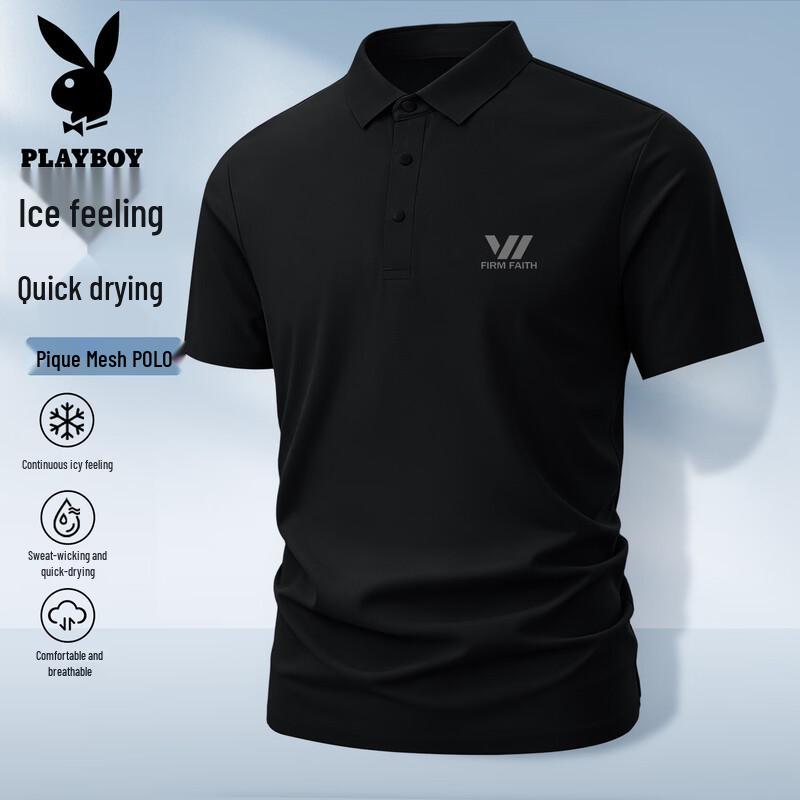 PLAYBOY Men s Ice Silk Loose-Fit Polo Shirt L