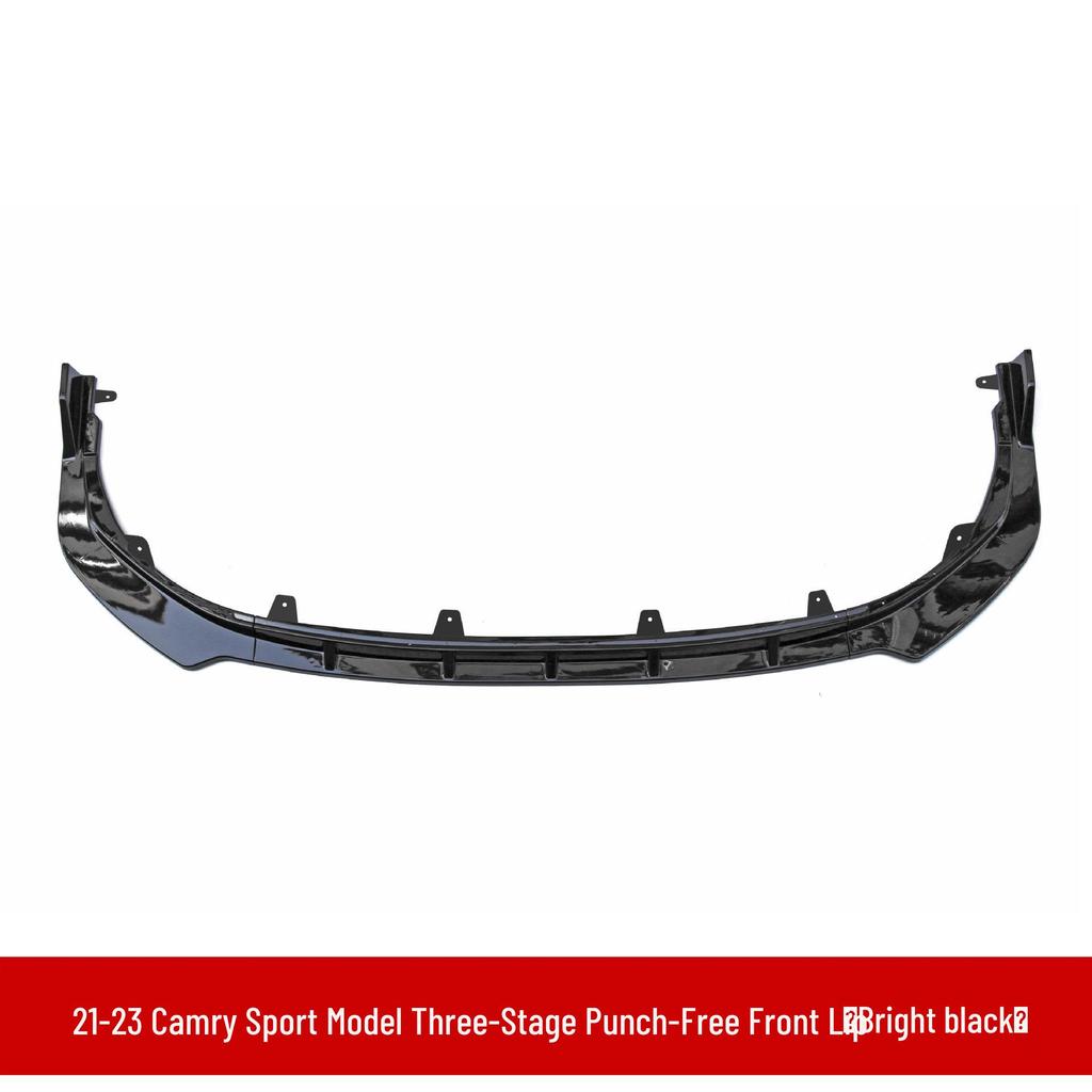 Compatible Accessories for 2021-2023 Toyota Camry: Front Lip, Rear Spoiler, Roof Spoiler, Side Skirts, Rear Bumper Corners, and Louvers.