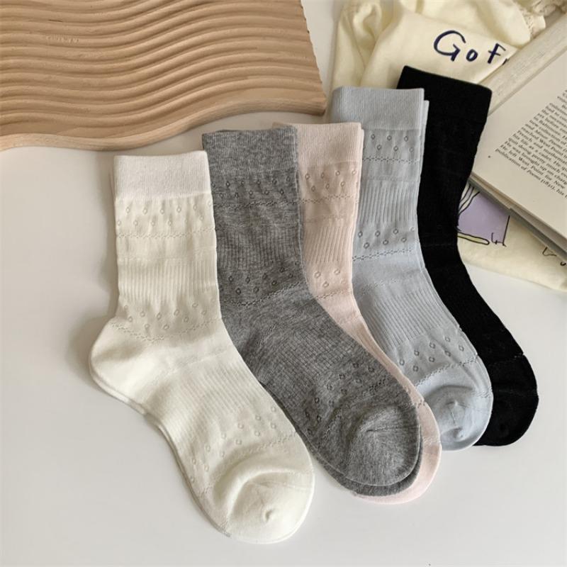 10 Pairs of Ladies Spring and Summer Thin Sweet Pure Color Hollow Mesh Flower Breathable Tube Stack Socks