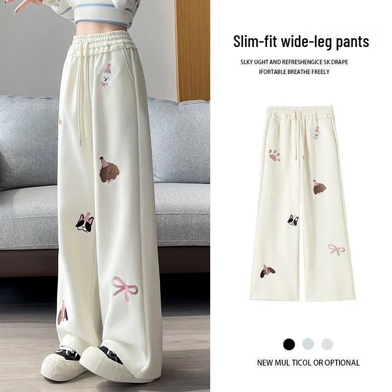 

High-Waisted Lace Embroidered Cartoon Casual Pants - Slim, Straight, Wide-Leg Summer Style M абрикосовый
