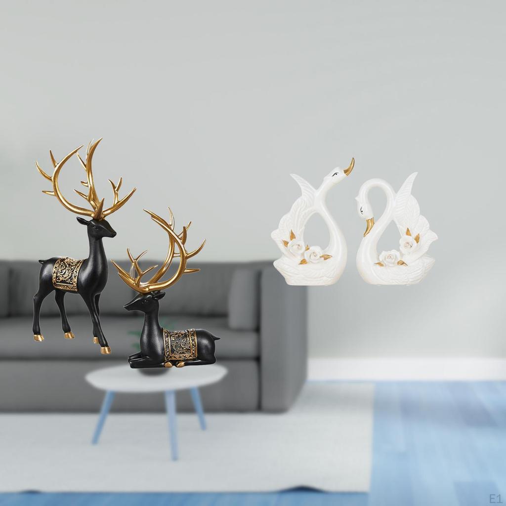 Reindeer Elk Resin Sculpture And Swan Ceramic Statue Collection Elegant Animal Figurine for Tabletop