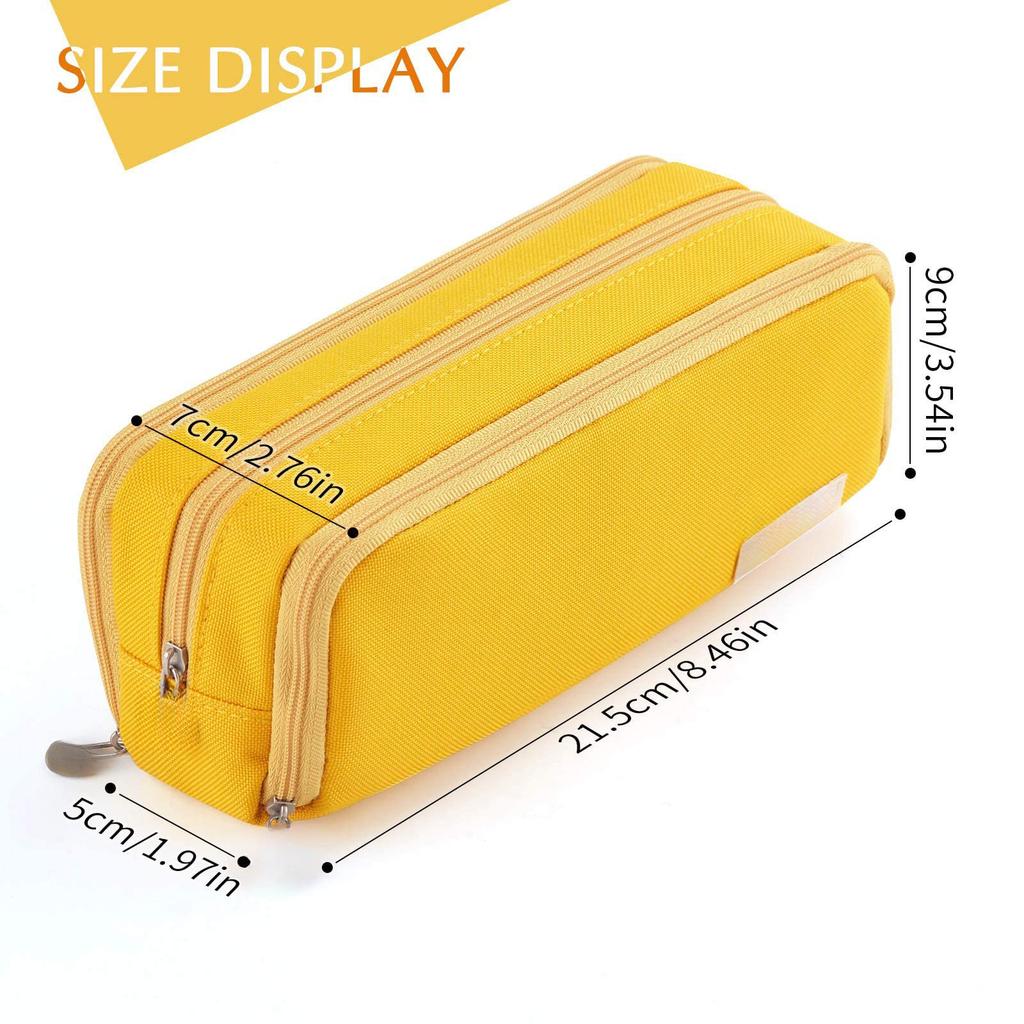 Large Capacity Pencil Case 3 Compartment Pouch Pen Bag for School Teen Girl Boy Men Women,Yellow