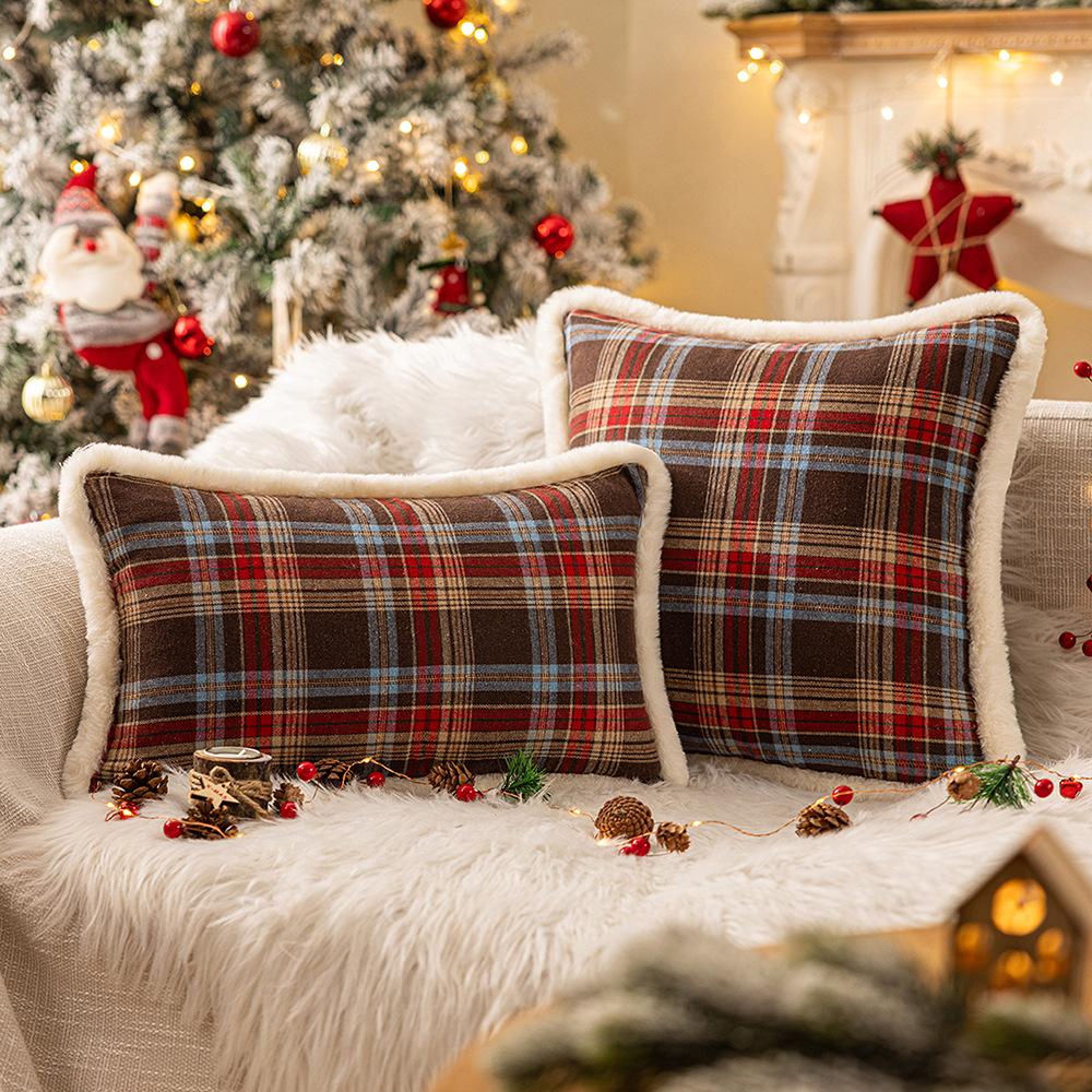 

Рождественская клетчатая плюшевая наволочка для боковой подушки, зимняя наволочка из искусственного кроличьего меха, диванная подушка для гостиной, новый стиль, украшение для рождественской вечеринки 30 * 50Cm without core