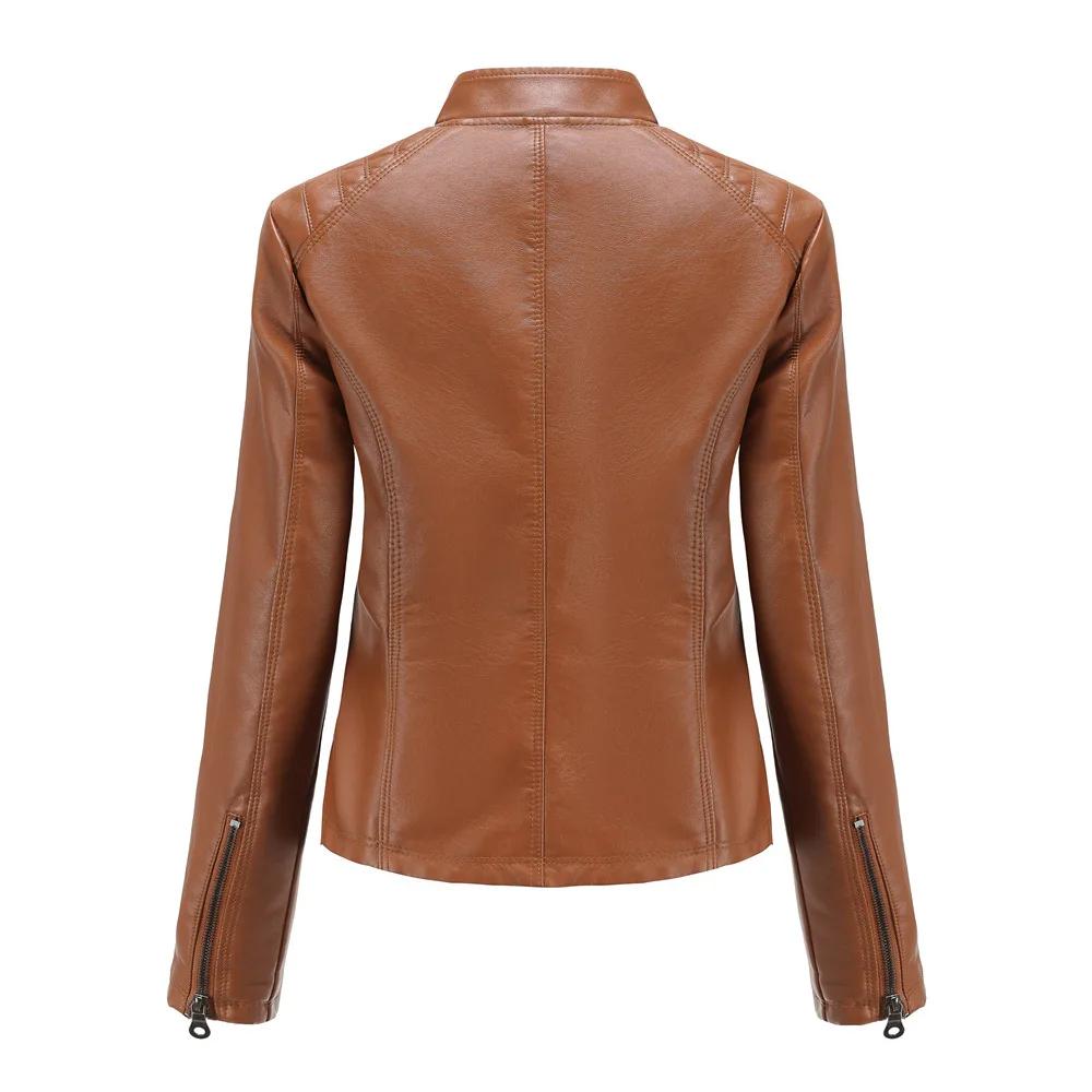 Women's Leather Coat Fashion Trend Simple Autumn Winter Stand Collar Zipper PU Leather Motorcycle Jacket for Women