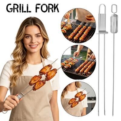 Stainless Steel Barbecue Forks And Skewers, Semi-automatic Outdoor Barbecue Fork