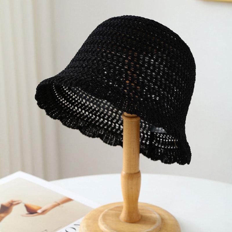 

Korean Hollow Hats Women, Spring/Summer Fashionable Breathable Sunshade Fisherman Cap, Face-Slimming Bucket Hat 56-58cm чорний
