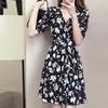 Fashion Women Sexy Knee Length Short Sleeve Printing V-Neck Summer Dress