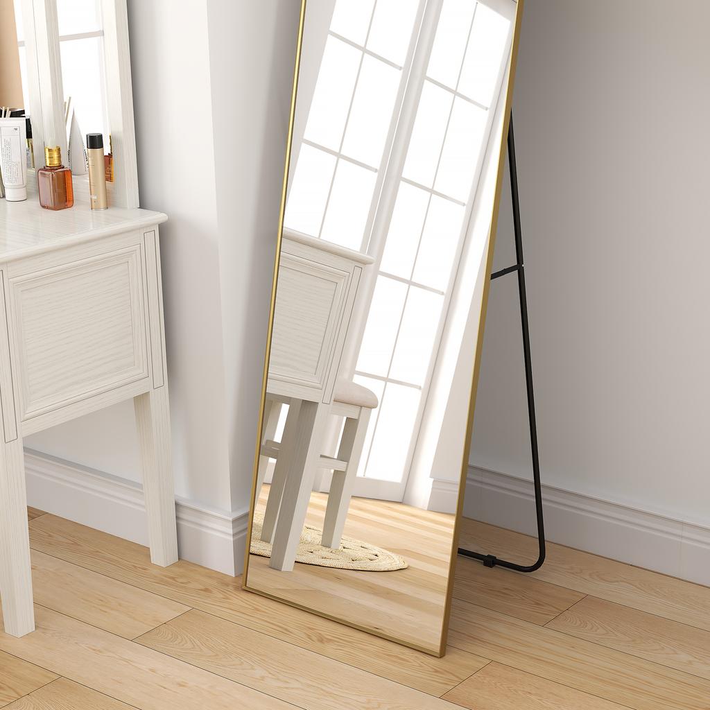 Full Length Rectangular Grand Mirror 50 X 160 Cm Floor Standing Wall Mounted Or Leaning Against Wall Gold