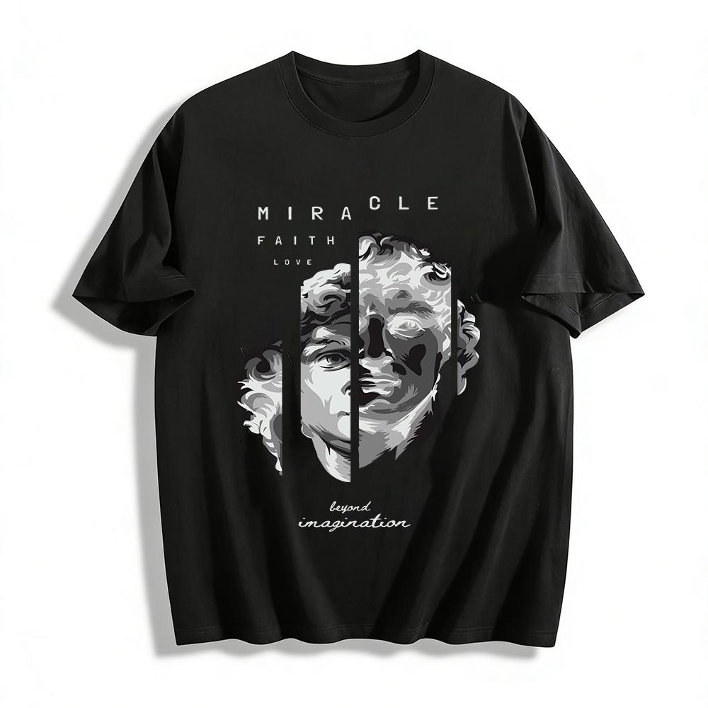 

Vintage David Statue Print Tee Trendy Loose Casual Crewneck Top Pure cotton T-shirt 6XL