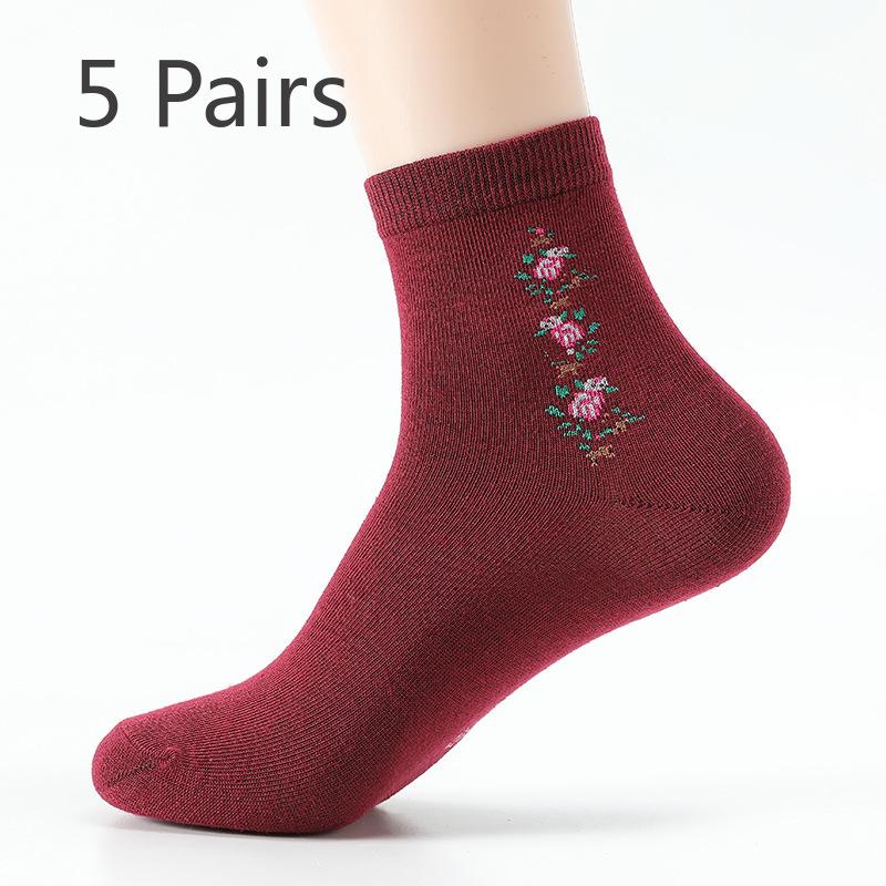 5 Pairs of Female Spring and Autumn Mom Middle Aged Loose Sports Warm and Wide Mouth Sweat Absorption Tube Socks
