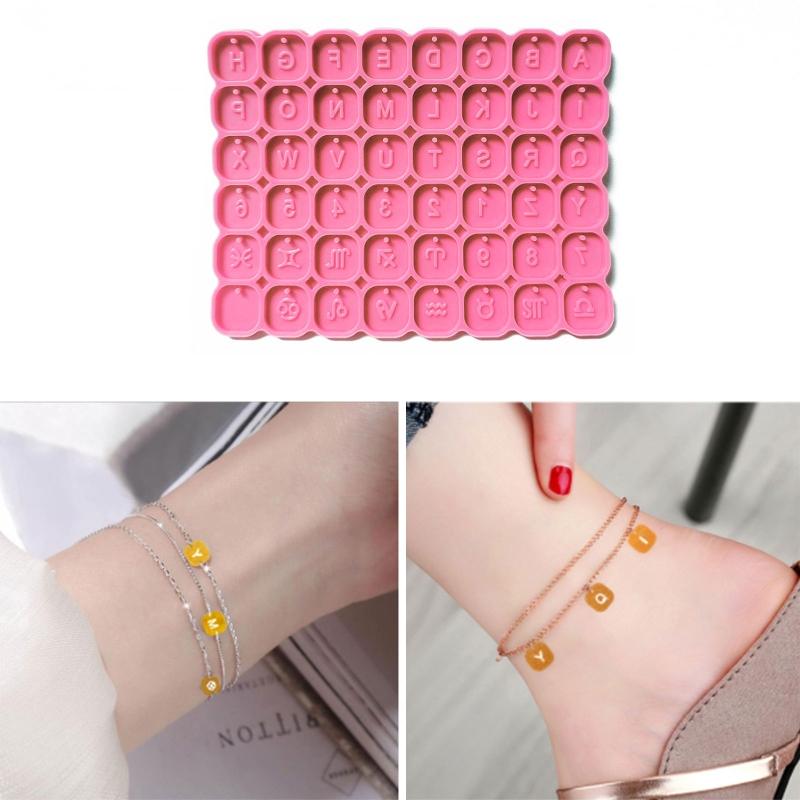 Alphabet Letter Silicone Mold Constellations Molds Keychain Car Decoration Tray 48 Cavities Silicone Mold for Home DIY
