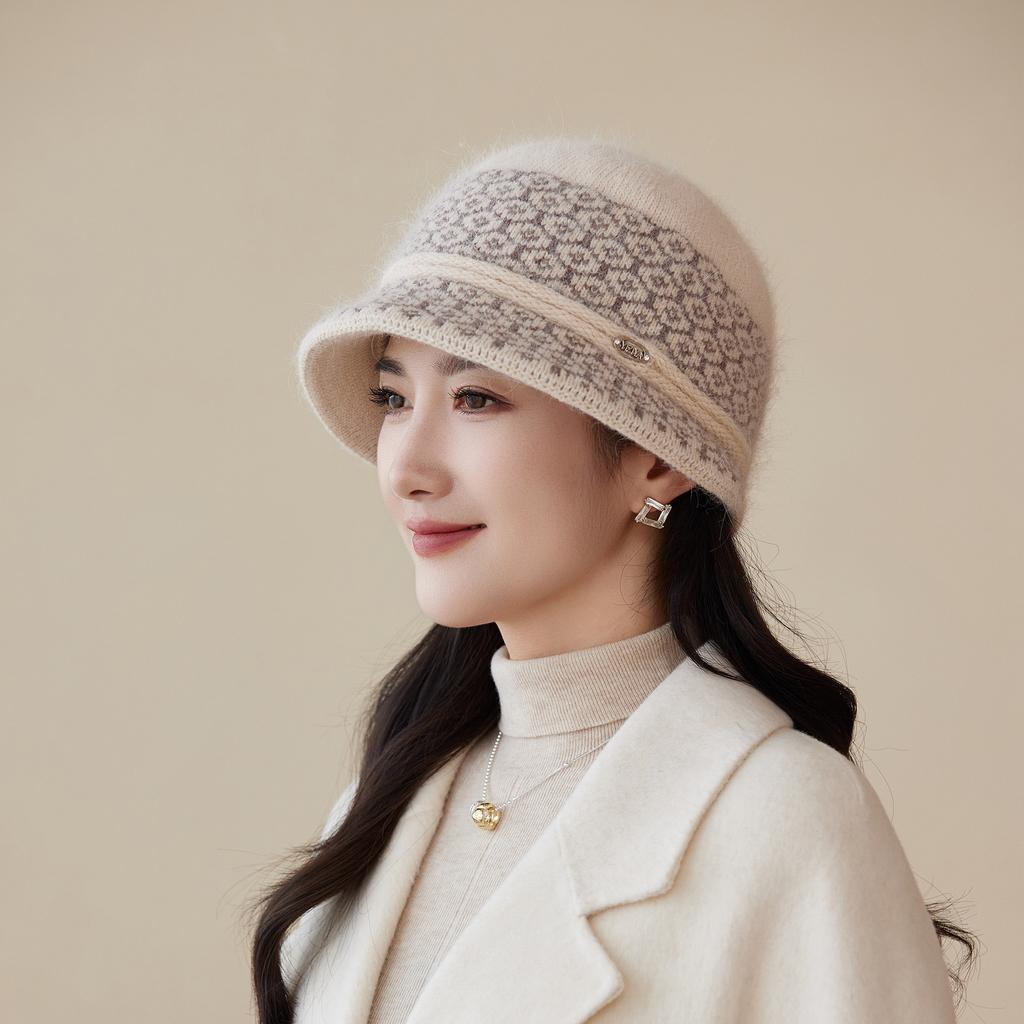 Hat Female Winter Velvet Thickened Mother Hat Old Lady The Elderly Cold Warm Windproof Knitted Wool Basin Hat