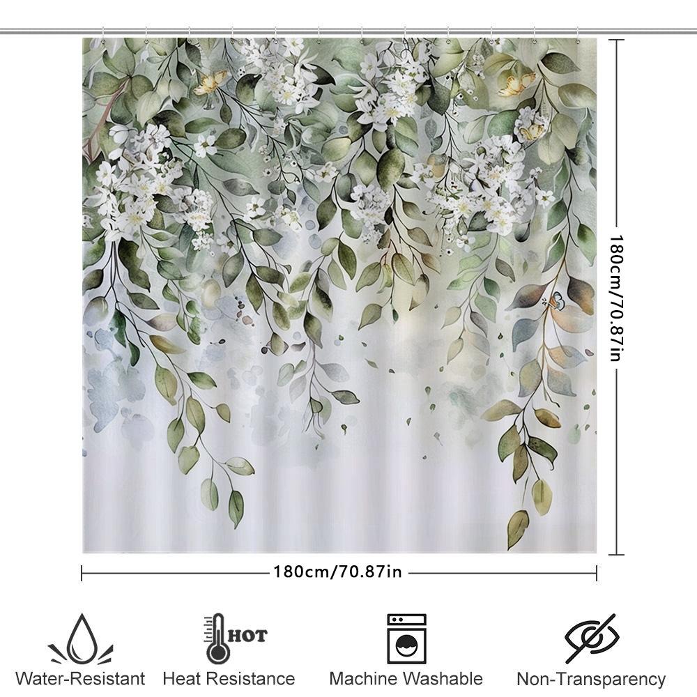 

Элегантная акварельная жемчужная акация занавеска для душа для ванной комнаты цветочный дизайн с зелеными листьями и белыми цветами водонепроницаемая долговечная 180X200cm(70x78in)