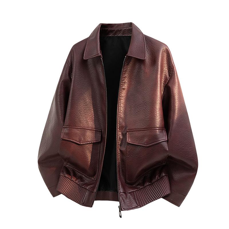 Locomotive men's leather jacket American retro pu leather hard loose street trend casual jacket leather jacket men