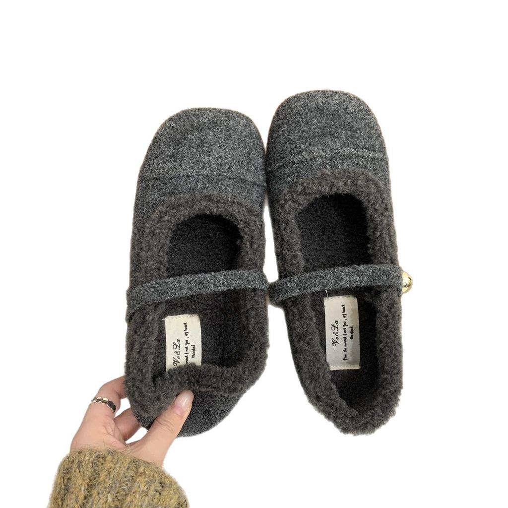 Retro Gentle Fairy Fluffy Shoes Female 2025 Autumn and Winter New Outer Wear Korean Version Flat-bottomed Velvet Mary Jane Single Shoes